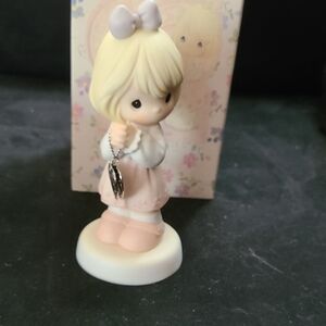 Precious Moments Figurine with Pink Dress and Blonde Hair